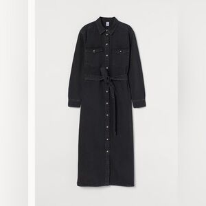 100% Cotton Black Denim Shirt Dress